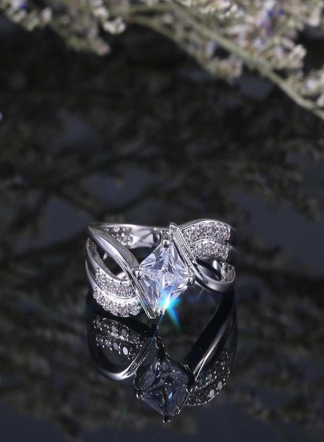 AZQ 925 Sterling Silver Shiny Half Full Diamond Ring Multilayer Winding Square Cubic Zirconia Anniversary Rings CZ Diamond Multi Row Ring Eternity Engagement Wedding Band Ring for Women (US Code 9) - Image 3